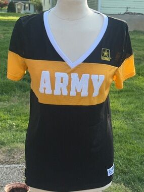 PINK Victoria's Secret Black and White Mesh Panel Tee , ARMY LOGO